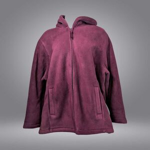Denim & Co. Women's Plus Sz Jacket 2X Zip Fleece Jacket with Hood Purple/Berry